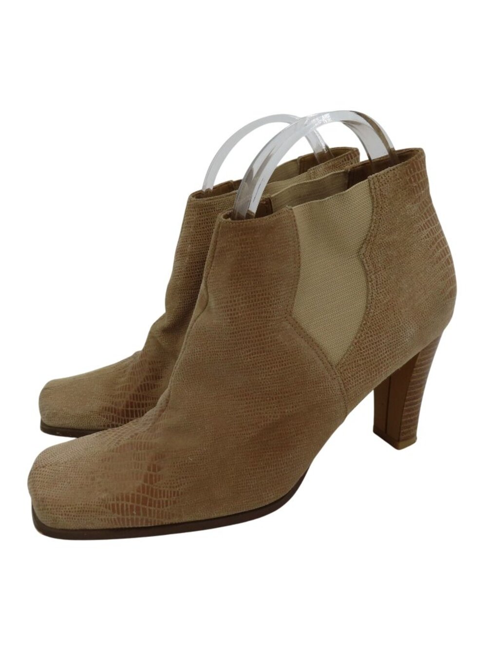 VTG Newport News Women 8 B Tan Leather Upper Square Ankle Boots Booties Boho